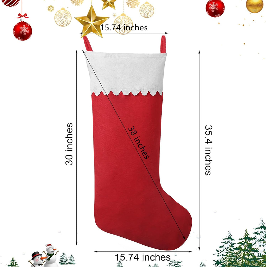 2 Pack Jumbo Felt Christmas Stockings, 38 Inches Large Red and White Felt Christmas Stockings for Xmas Tree Fireplace Hanging Decor and Holiday Party Family Home Decorations