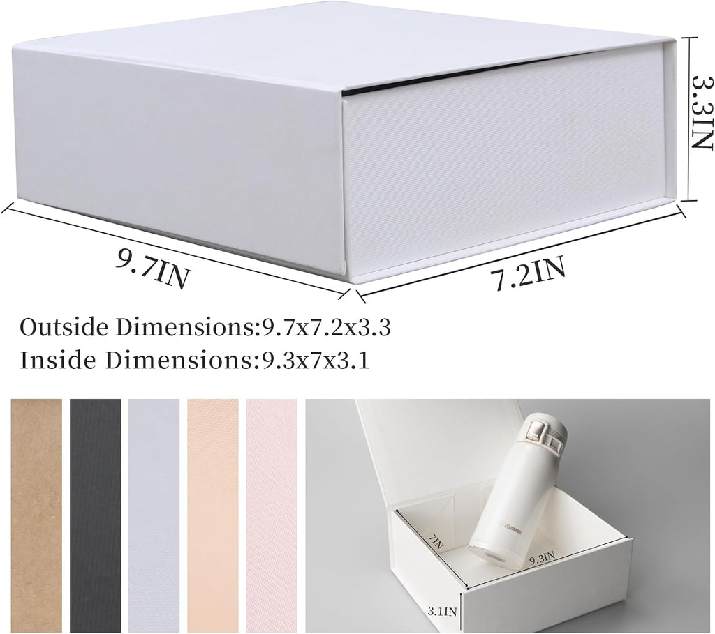 Rsgift White Gift Box with Lids,9.7x7.2x3.3 Inch Gift Boxes for Presents,Magnetic Closure boxes for Wedding,Birthday,Graduation Packaging