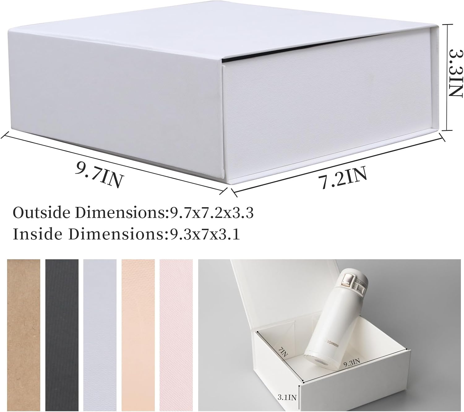 Rsgift White Gift Box with Lids,9.7x7.2x3.3 Inch Gift Boxes for Presents,Magnetic Closure boxes for Wedding,Birthday,Graduation Packaging