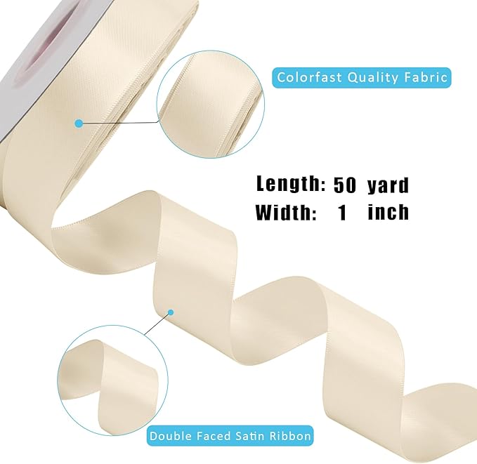 LaRibbons 1 Inch 50 Yard Double Faced Satin Ribbon,Nude Beige Satin Craft Fabric Ribbon for Gift Wrapping Floral Bouquets Wedding Party Decoration