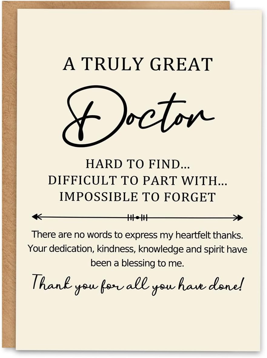 Doctor Thank You Card, Doctor Appreciation Card, Thank You Gift for Doctor with Kraft Envelope and Gold Seal Sticker