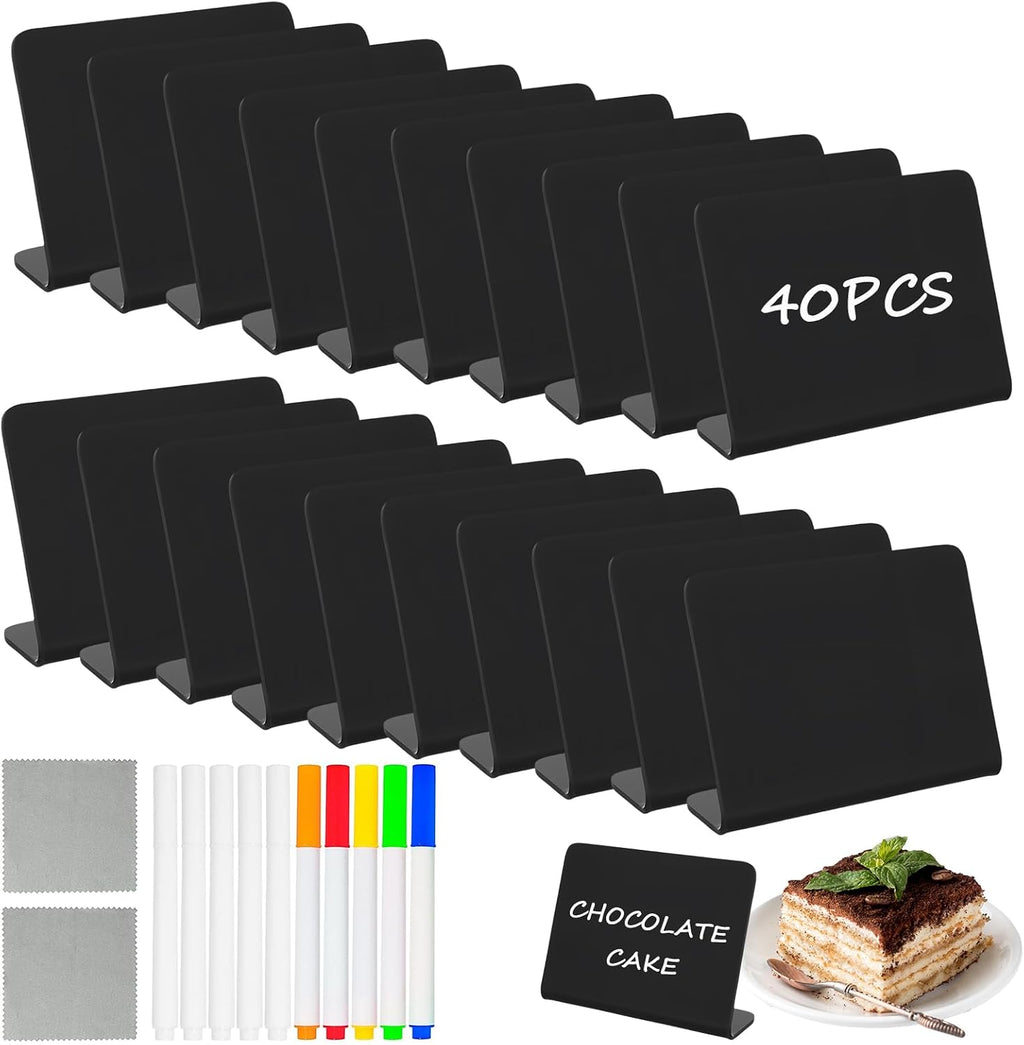 Pintuson 40 Pack Food Labels for Party Buffet - 4"x3" Mini Chalkboard Signs - Food Signs for Buffet - Catering Supplies Buffet Display for Food Display, Pastry Tags, Price Tags, Name Tags