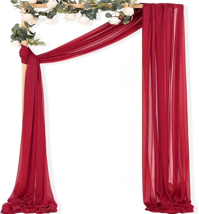 MLMC Red Wedding Arch Draping Fabric 1 Panel 29" x 20 FT Extra Long Gauze Drapes Sheer Backdrop Curtains 6.6 Yards Airy Outdoor Drapery Panels for Wedding Baby Shower Birthday Decor