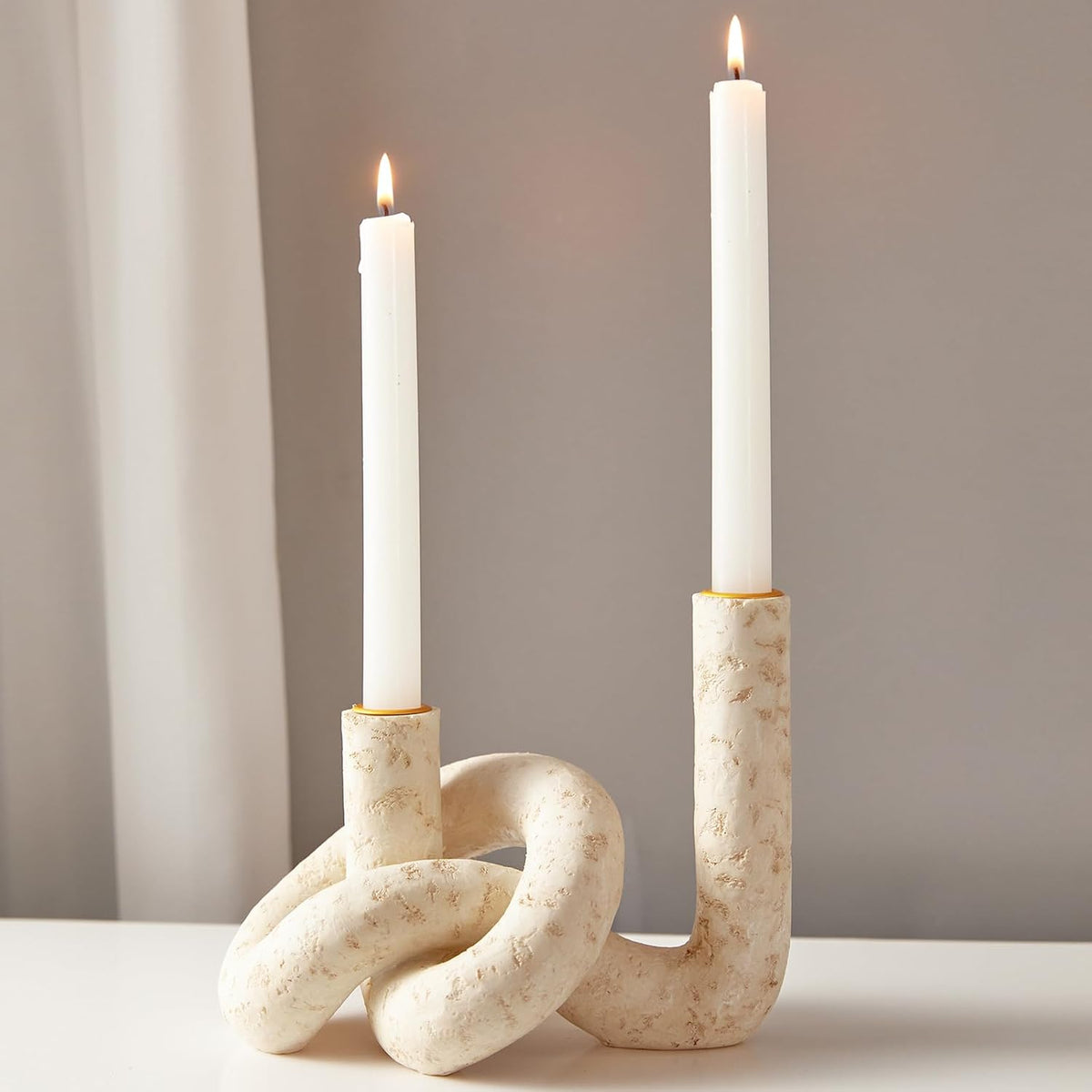 DN DECONATION Knot Shaped Taper Candle Holders, Boho Candlestick Holders