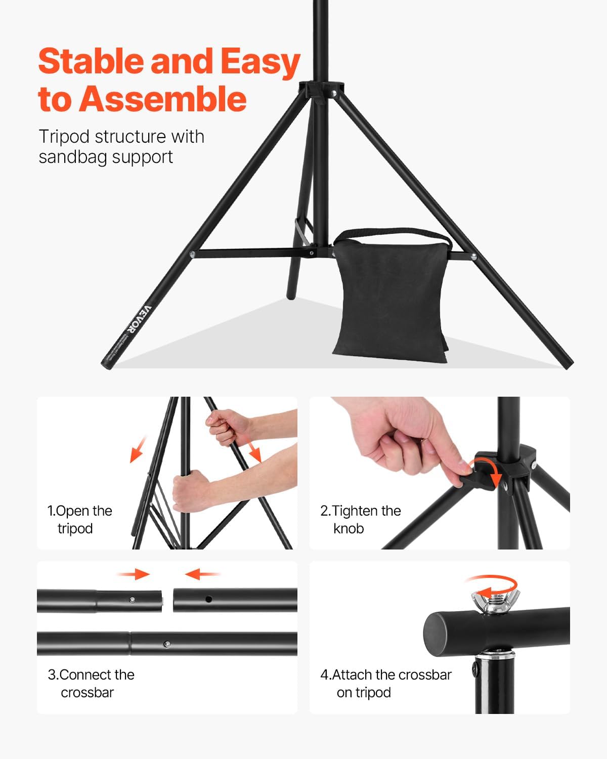 VEVOR Backdrop Stand, 8.5 x 10 ft Adjustable Photo Backdrop Stand Kit, Portab...