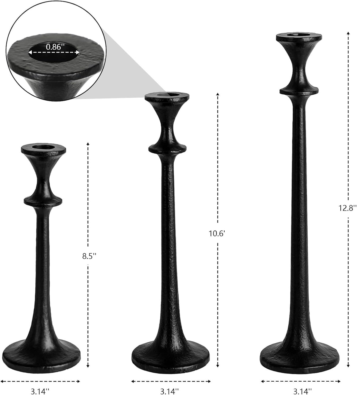 Black Iron Taper Candle Holder - Set of 3 Decorative Candle Stand
