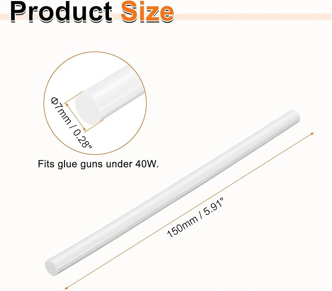HARFINGTON 10pcs Hot Glue Sticks 0.28" Dia x 5.91" Long EVA Mini Hot Melt Adhesive Glue Stick for Hot Melt Gun Wood Plastic Glass Flowers Fabrics Foam, White