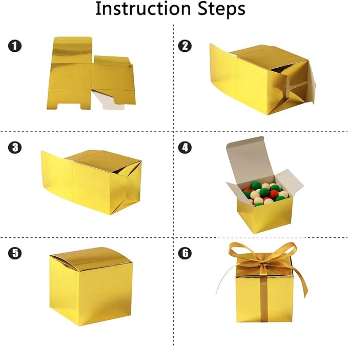 COTOPHER 25pcs Wedding Favor Boxes, Paper Gift Boxes 3x3x3 Inches Small Gift Boxes with Ribbons Small Boxes for Gifts, Crafting, Cupcake, Candy, Bridesmaid Proposal Boxes