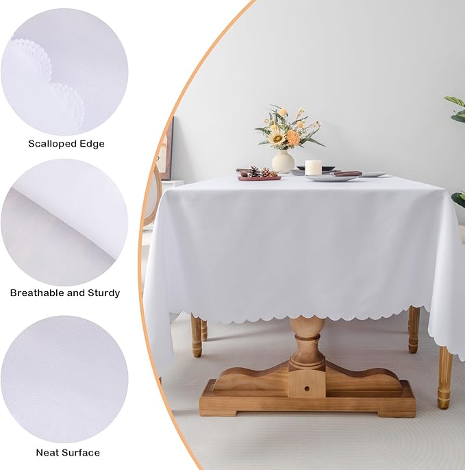 Rectangle White Tablecloth 60 x 84 Inch Polyester Fabric Washable Table Cloth Decorative Wrinkle Resistant Solid Color Table Cover for Dining Party Wedding Camping