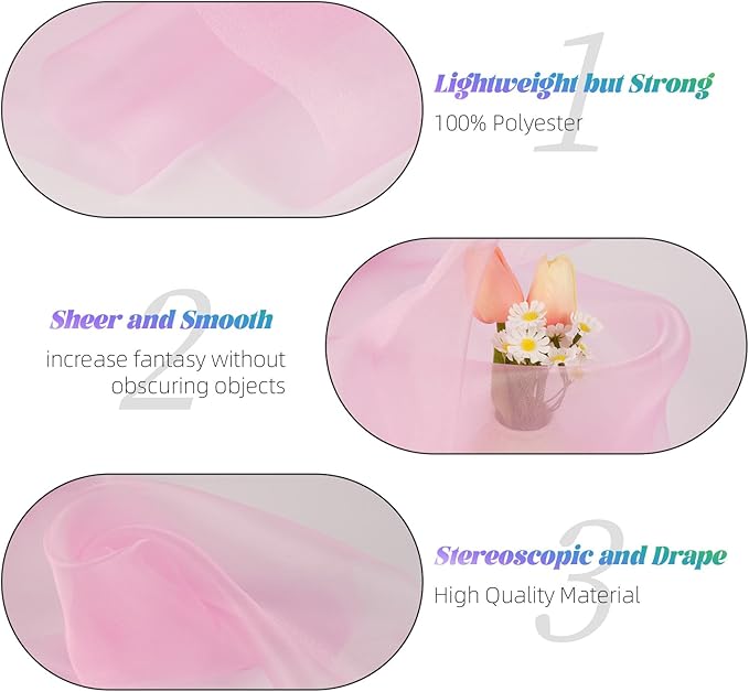 Crystal Organza Fabric Tulle 11 Inch by 50 Yards Sheer Tulle Rolls for DIY Craft Wedding Party Baby Shower Decor Gift Wrapping Party Supplies (Light Pink)
