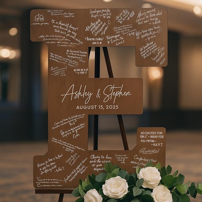 NAZENTI Wedding Guest Book Alternative Wooden Letter Personalized, Custom Initial Wedding Guest Book Alternative with Names, Wedding Guestbook for Guests to Sign, Letter Guest Book Wedding Reception