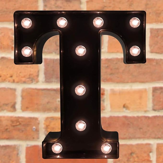 Decorative LED Illuminated Letter Marquee Sign - Alphabet Marquee Letters with Lights For Wedding Birthday Party Christmas Night Light Lamp Home Bar Decoration T, Black
