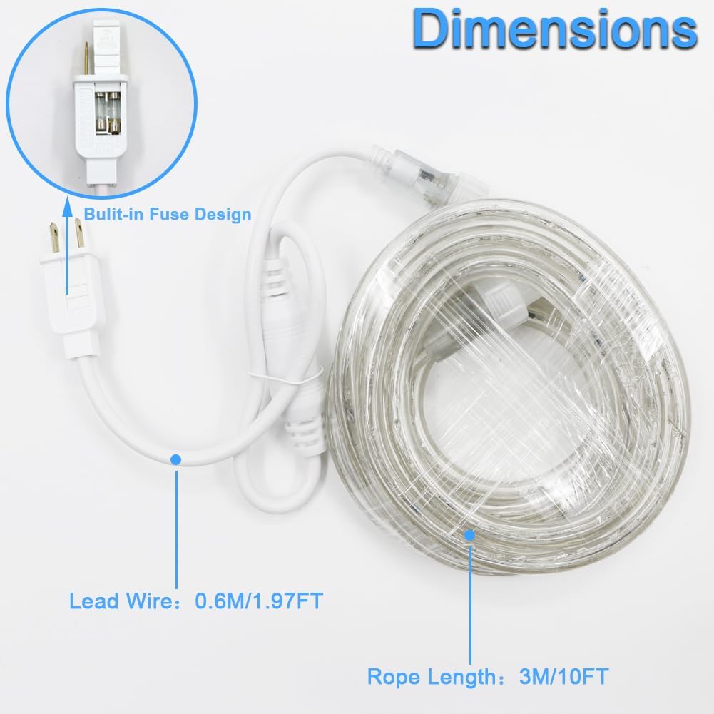 10FT Rope Lights Indoor,Connectable and Flexible LED Tube Lights,LED Rope Lights Outdoor for Garden,Patio,Porch,Backyard,Christmas Decoration(Warm White,2800K-3000K)