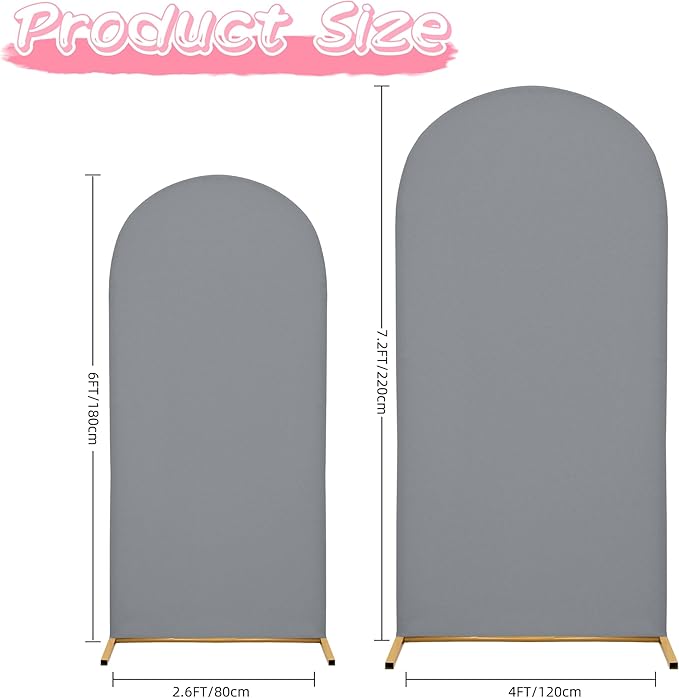 Wedding Arch Covers Arch Backdrop Cover Arch Stand Covers 7.2FT 6FT Set of 2 Arch Cover Spandex Fabric Stretchy Backdrop for Wedding Birthday Party Decoration Baby Shower (Smoky Grey)