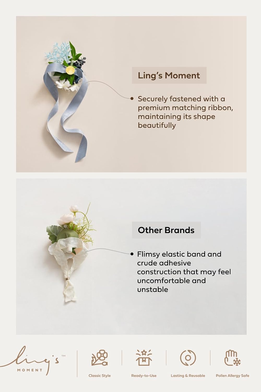 ling's moment 6pcs wrist corsage artificial flowers, black, package contents