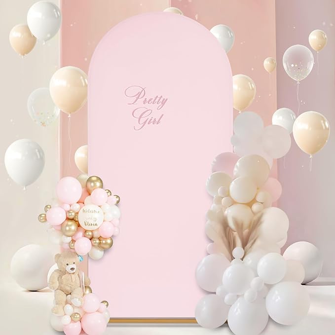 SoarDream Pink Wedding Arch Backdrop Cover 6.6FT Spandex Fitted Pink Wedding Arch Covers Round Top Chiara Arches Backdrop Cover Fabric for Baby Shower Balloon Party Decoration