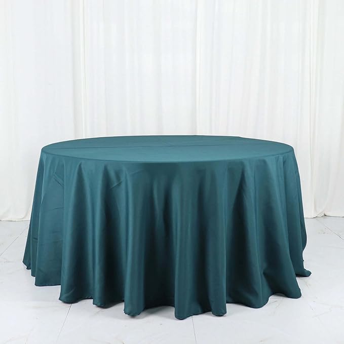 Efavormart Round Tablecloth, 120 Inch Stain & Wrinkle Resistant Washable Table Cloth, Decorative Polyester Fabric Table Cover for Banquet, Wedding, Dining - Peacock Teal