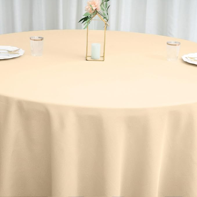 Efavormart Round Tablecloth, 108 Inch Stain & Wrinkle Resistant Washable Table Cloth, Decorative Polyester Fabric Table Cover for Banquet, Wedding, Dining- Beige