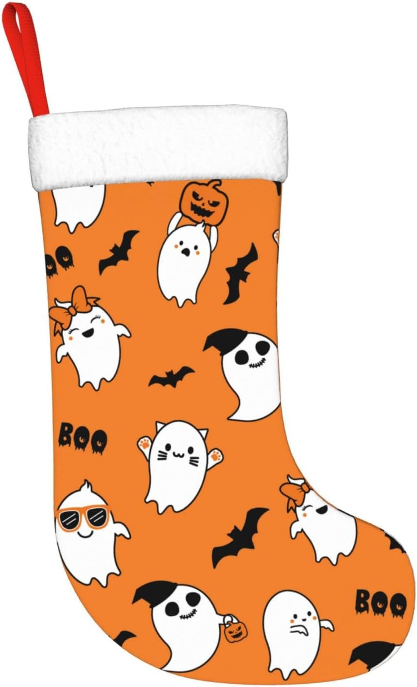 Halloween Ghost Christmas Stockings Hanging Decoration Stockings | 17.7 Inch Xmas Stockings for Fireplace Family Party Holiday Decor 1PCS