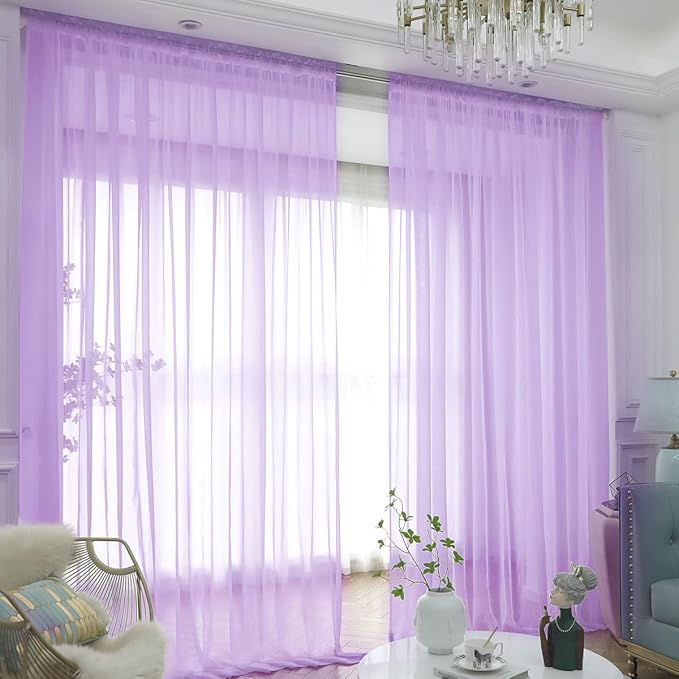 Window Purple Sheer Curtains 84 Inches Long 2 Panels Sheer Curtain Basic Rod Pocket Panel for Bedroom Children Living Room Yard Kitchen (Purple, 52" W x 84" L | 2 pcs)