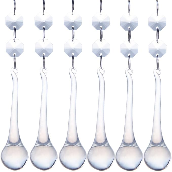 H&D 10pcs 5.3" Crystal Raindrop with Octagon Beads Chandelier Prisms Pendants Lamp Curtain DIY Suncatcher Parts (Clear)