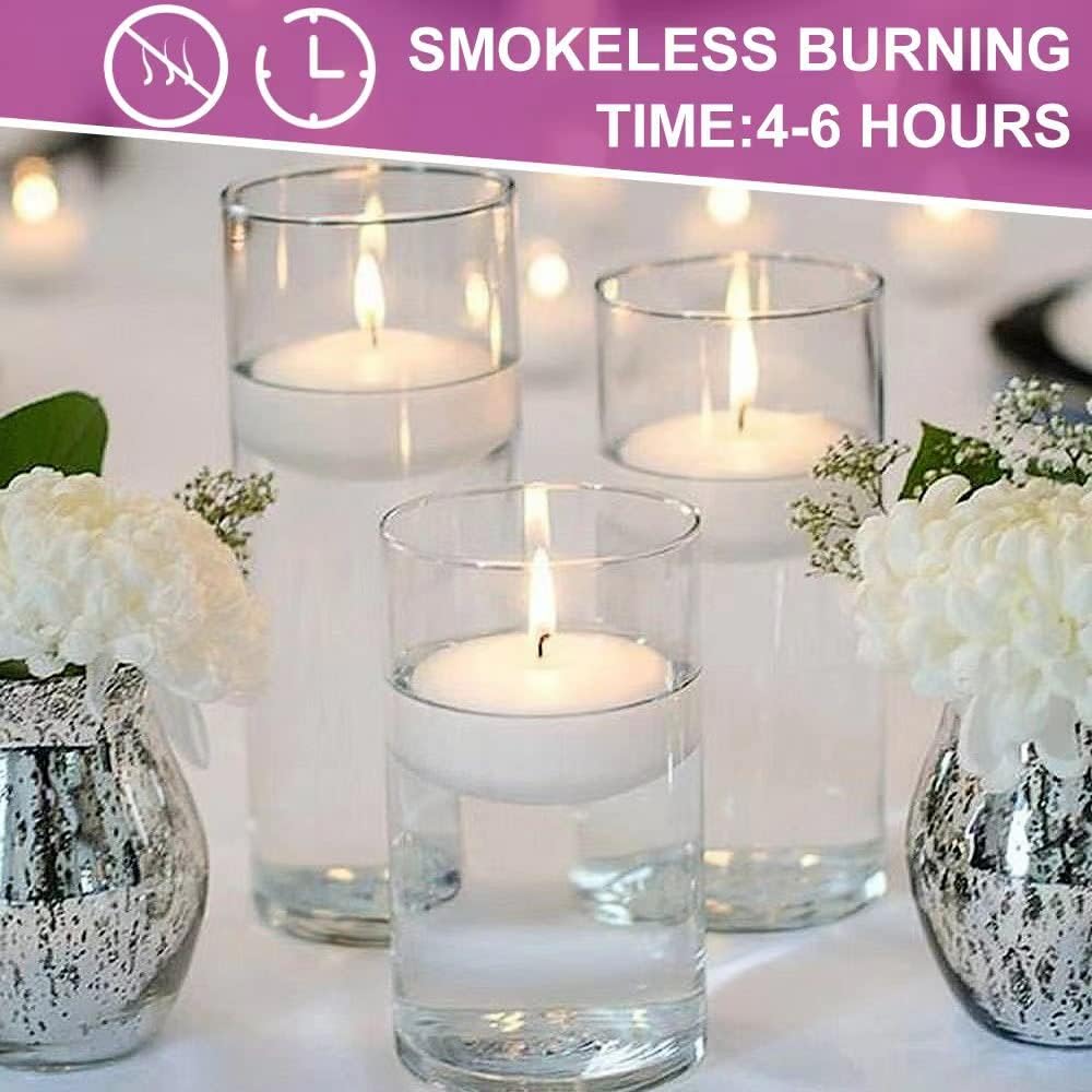 12 Pack Floating Candles 2” 6 Hour White Unscented Dripless Wax Discs, Floating Candles for centerpieces, Cylinder Vases, Wedding, Party, Pool, Holiday