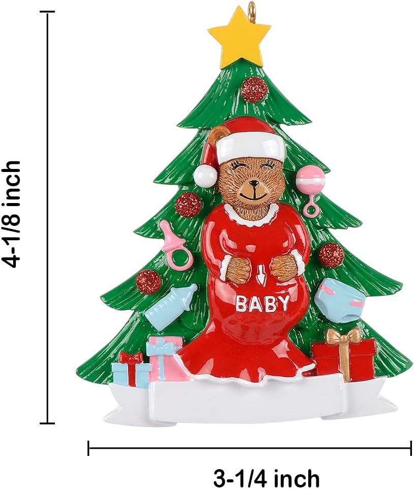 Pregnancy Ornament 2026 Personalized Pregnant Bear Christmas Tree Decor | For Wives, Daughters and Friends, Baby on the Way Reveal, New Grandbaby Celebration, Hand Painted Polyresin Family Milestone
