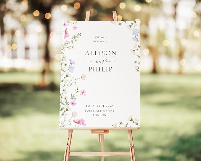 Welcome Wedding Signs, Minimalist Floral Spring Wedding Sign Decorations Signage 12" X 18" (Small), 27" (Medium), 36" (Large), Plastic, Modern, Pole Mount, Weather