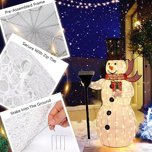 vingli 5ft outdoor snowman christmas decorations, lighted outdoor showing dimensions