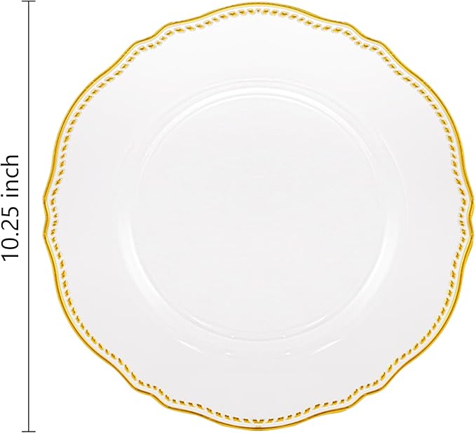 Hioasis 60pcs Clear Plastic Plates - Clear and Gold Disposable Dinnerware with Gold Rim, Heavy-duty, 10.25 inch, Dinner Plates for Party & Wedding
