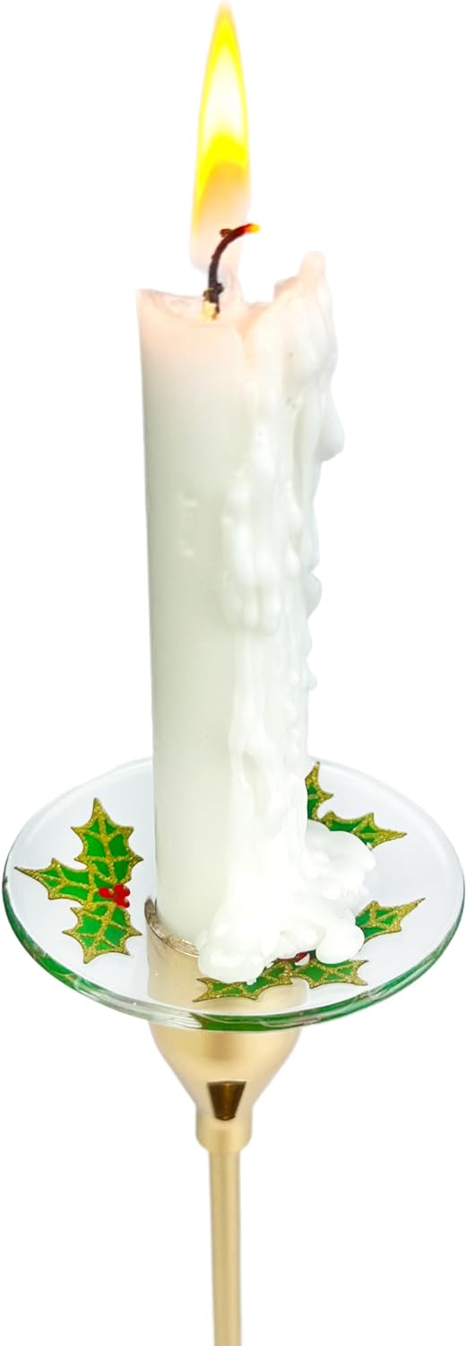 4 Pieces Patterned Glass Bobeches for Candlestick Holder, Christmas Holly Design, Candle Drip Protector Guard, Wax Catcher Ring Accessories (Christmas Holly)