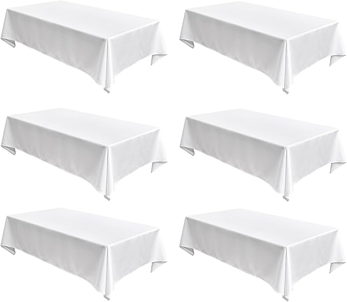 Fitable Faux Linen White Tablecloths for Rectangle Tables - 90 x 156 Inch - 6 Pack Fabric Textured Washable Table Clothes Floor Lenghth Table Covers for Wedding, Party, Banquet, Birthday