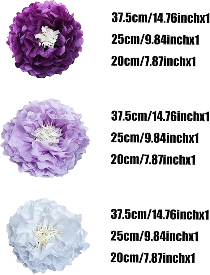 Purple Paper Flower Pom Poms Wall Decorations for Sweet Party Background, Birthday, Bachelor Party, Baby Shower, Graduations, Tea Parties