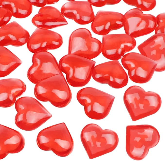 Fangoo 110 Pieces Red Acrylic Heart Red Heart Gems for Valentine's Day Decorations Vase Filler Table Scatter Engagement Wedding Home Decorations(Bright Red, 8OZ)