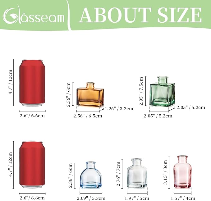 Glasseam Mini Bud Vases for Centerpieces: Colored Small Flower Vase Set of 20 Cute Tiny Glass Vases for Flowers Modern Decorative Wedding Table Centerpiece for Dining Room Decoration