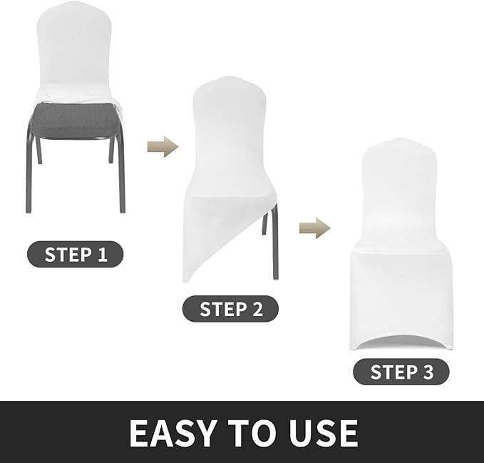 Peomeise 50pcs Stretch Spandex Chair Cover for Wedding Party Dining Banquet Event (White, 50)
