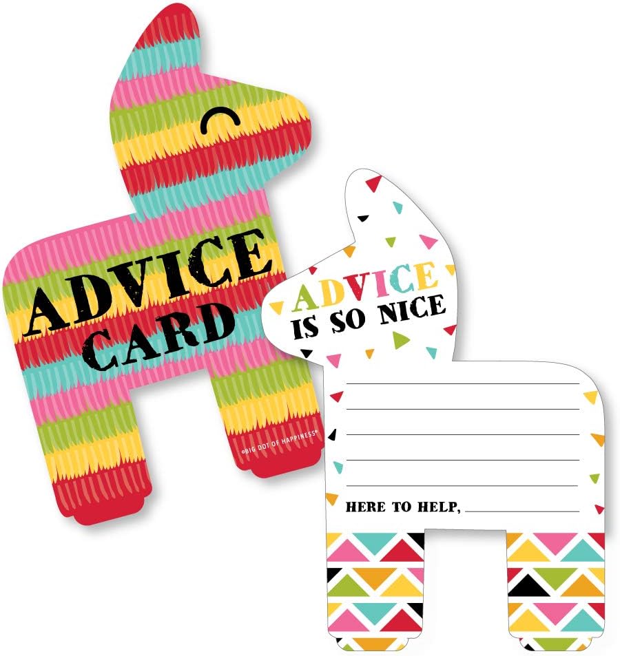 Big Dot of Happiness Let's Fiesta - Pinata Wish Card Mexican Fiesta Baby, Bridal Shower or Bachelorette Party Activities - Shaped Advice Cards Game - Set of 20