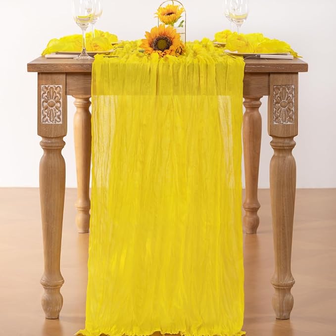 Lemon Yellow Cheesecloth Table Runner 10 Pack Fall Table Runners Boho Gauze 120 Inches Yellow Cheese Cloth Fall Table Decorations for Thanksgiving Wedding Bridal Baby Shower Parties Decor