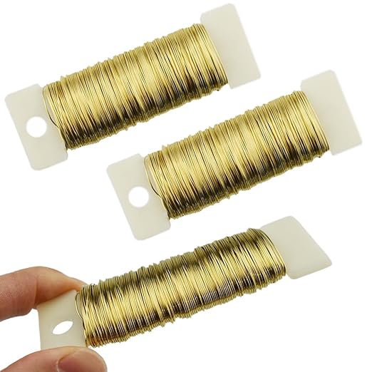 HAHIYO 26Gauge Golden Metal Floral Wire - 3 Rolls, 115 Yards (345 Feet) - Flexible Paddle Wire for Craft, Christmas Wreath, Flower Arrangement, Bouquet Wrapping, Wedding, DIY
