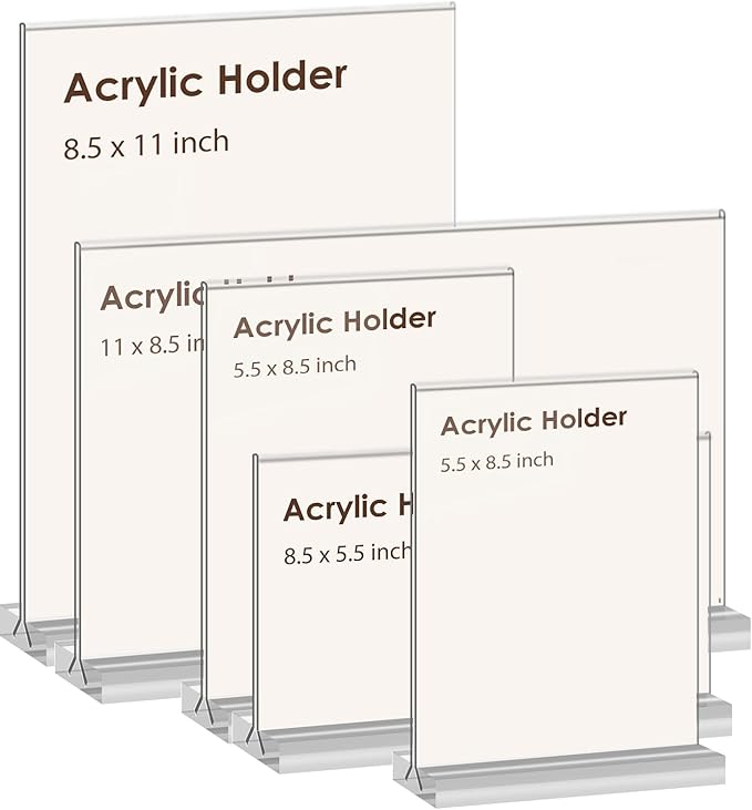 newnewshow Acrylic Sign Holder 8.5x11 Inch 6 Pack Vertical T Shape Double-Sided Desktop Display Holder