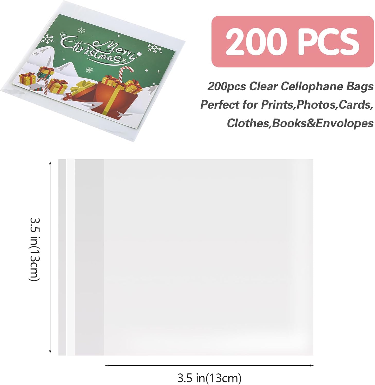 200 PCS Cellophane Bags,3.5 X 3.5 Inch Self Sealing Clear Cellophane Treat Bags for Gift Wrapping,Packaging Candies,Dessert,Bakery, Cookies, Chocolate,Party Favors