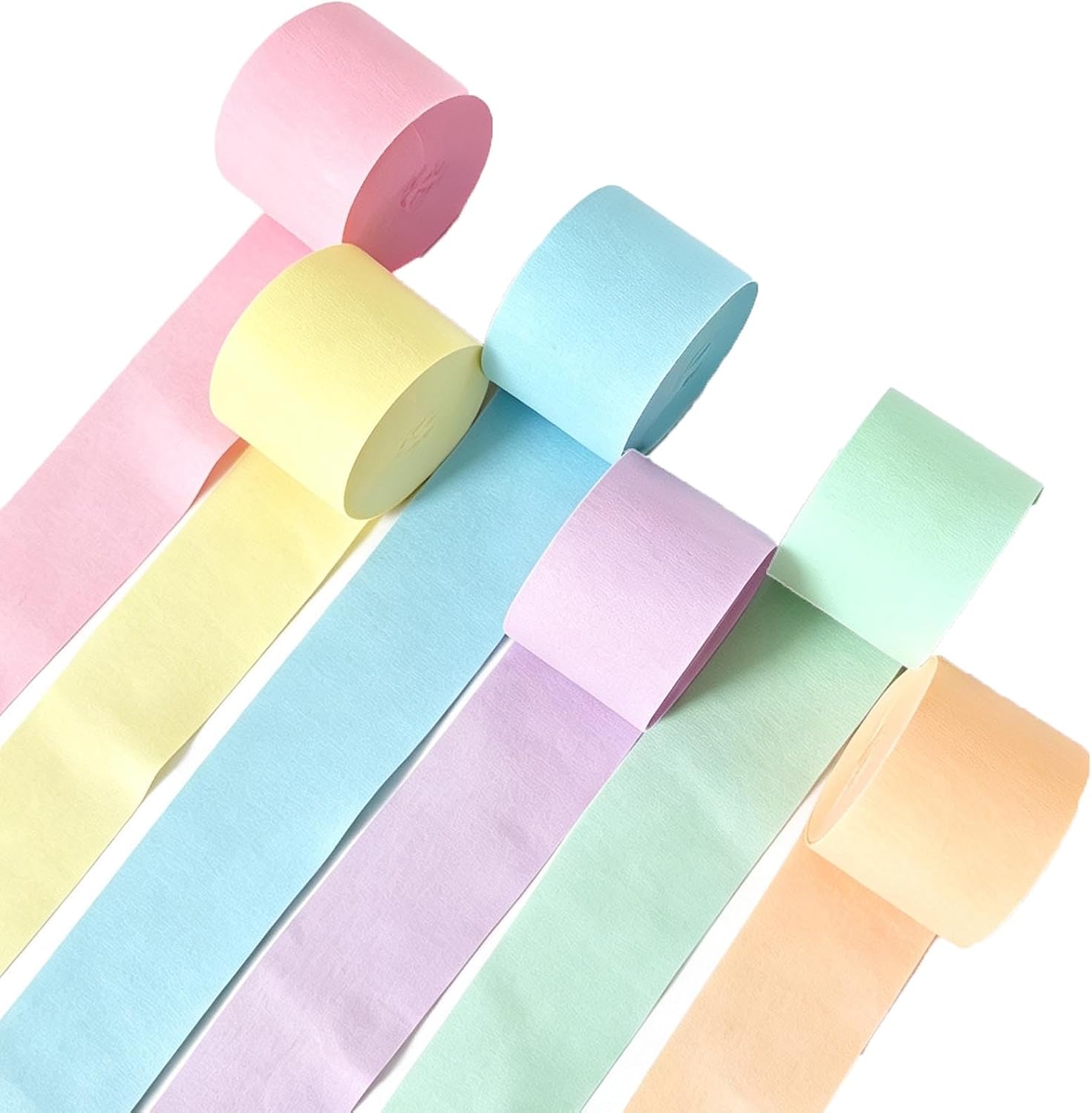 Pastel Crepe Paper Streamers 6 Rolls 492ft, Party Decorations for Birthday Wedding Baby Shower Bride Shower Halloween Christmas Holiday Decorations, 1.77Inch x 82ft/Roll