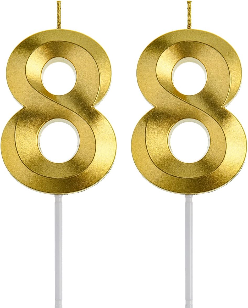 Gold 88th Birthday Candles,Gold Number 88 Cake Topper for Birthday Decorations Party Decoration