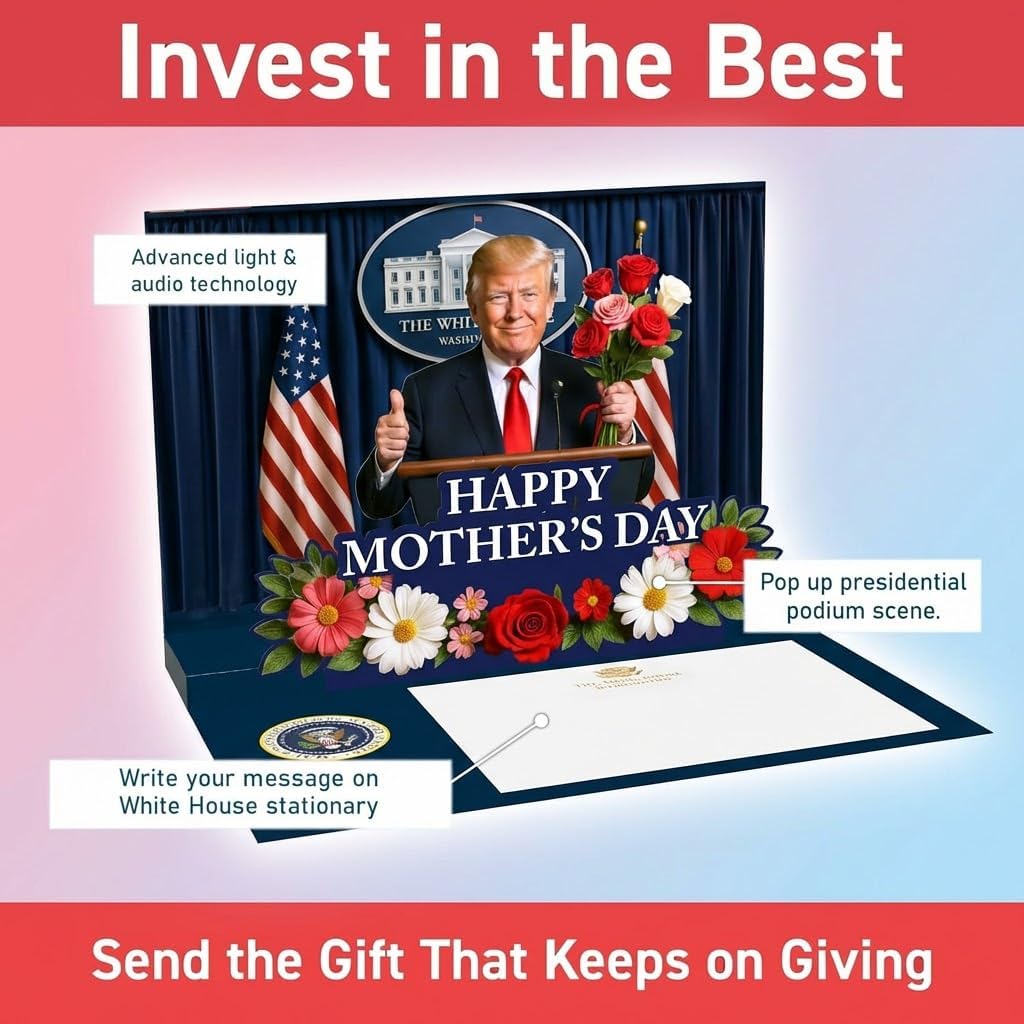 Talking Donald Trump Mothers Day Card - Plays Trump's Real Voice - Pop Up with Lights & Sound, Funny 3D Pop Up Card - Novelty Mothers Day Gifts for Mom or Wife from Son, Daughter or Dad (Podium)