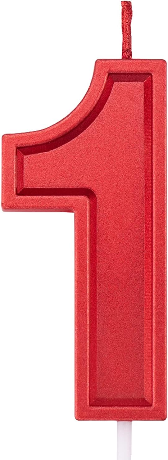2.75in Large Size Happy Birthday Metallic Red 1 Candles, Red Color Happy Birthday Cake Cupcake Toppers Decoration and Celebrating for Adults/Kids Party Baking (2.75in Metallic Red Number 1)