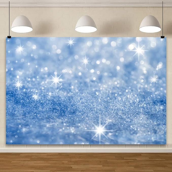 YongFoto Silver Blue Glitter Backdrop 15x10ft Silver Light Spots Blue Sequin Bokeh Photography Background Birthday Bridal Shower Wedding Photography Background Party Banner Portraits Photoshoot Props