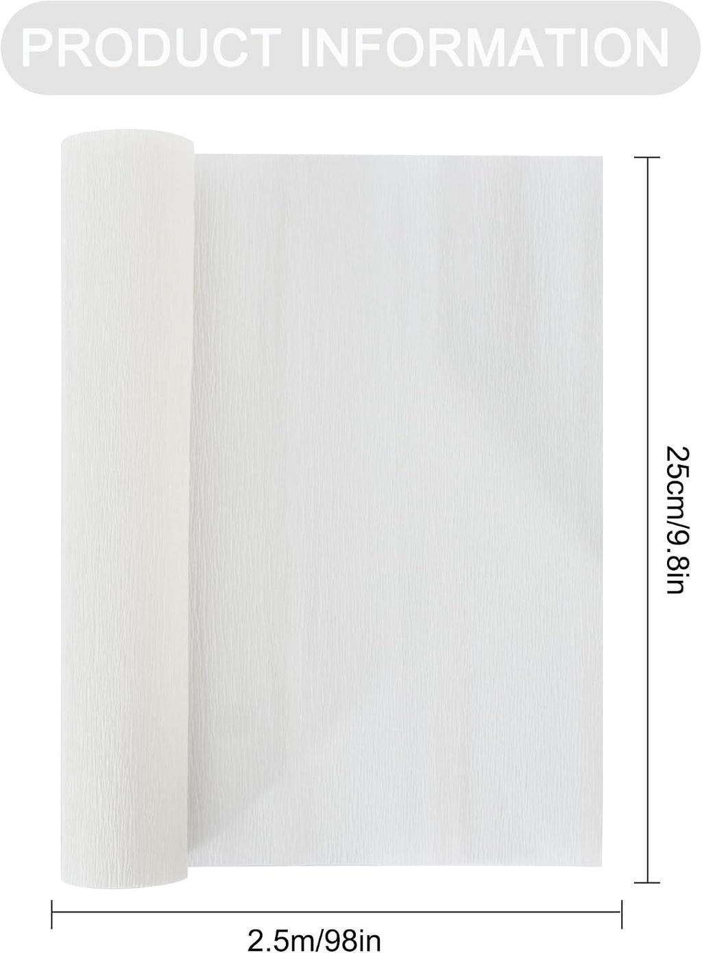 BEISHIDA White Crepe Paper Roll, 9.8 Inch Wide 8ft Long Crepe Paper Sheet for Flower Making, Wedding Ceremony, Birthday Holiday Halloween Party Decoration,DIY Craft(2Rolls)