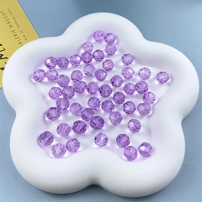 200 PCS 6mm Crystal Glass Beads Round Multiple Faceted Loose Spacer Glass Beads for DIY Handcrafte Bracelet Necklace Earring Jewelry Making(Purple)