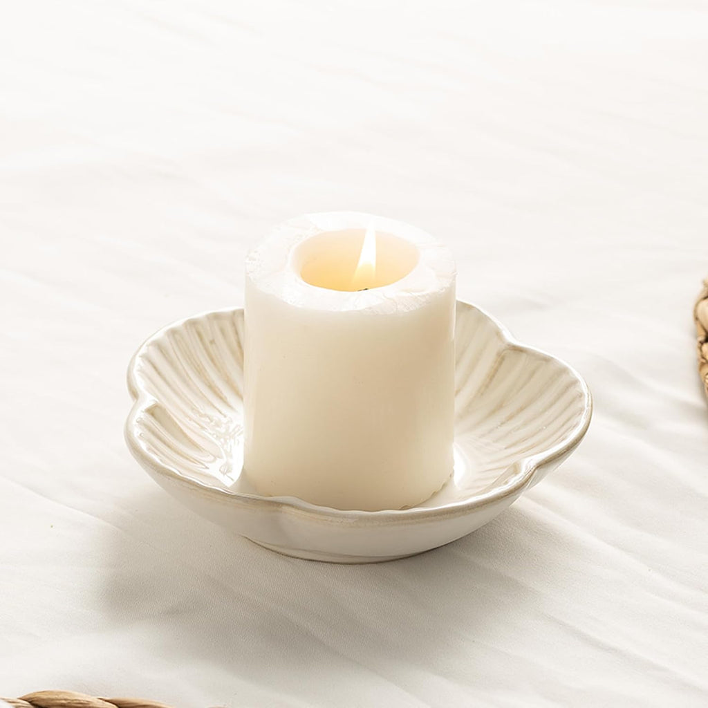 BEUNAIZER Ceramic Pillar Candle Holder, 4.7 in Round Plate Tray for Decor | Works with tealights, flameless pieces, jars or palo santo for flexible styling during dinners, parties or quiet routines.