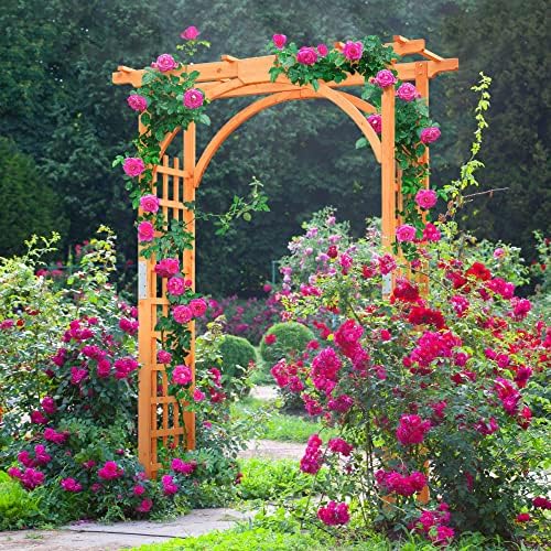 yaheetech 85in wooden garden arch arbor trellis for shown in use